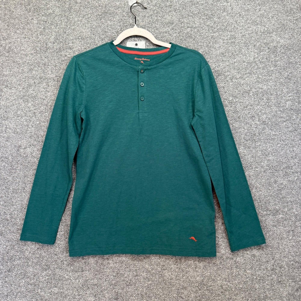 Tommy Bahama Henley Shirt Youth XL 14 Green Slub‎ Knit Long Sleeve Casual Tshirt